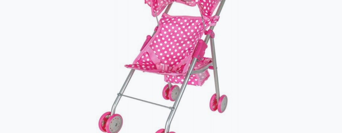 Precious-toys-Pink-White-Polka-Dots-Foldable-Doll-Stroller-With-Hood