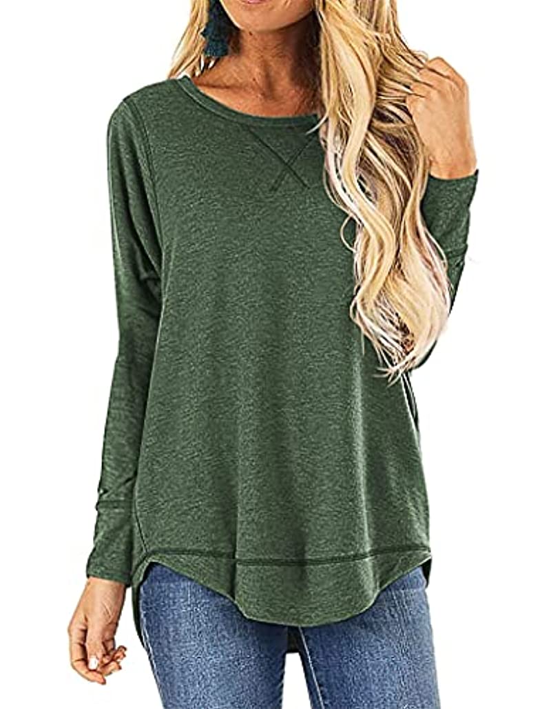 HIYIYEZI Fall Tops for Women's Long Sleeve Side Split Casual Loose T ...